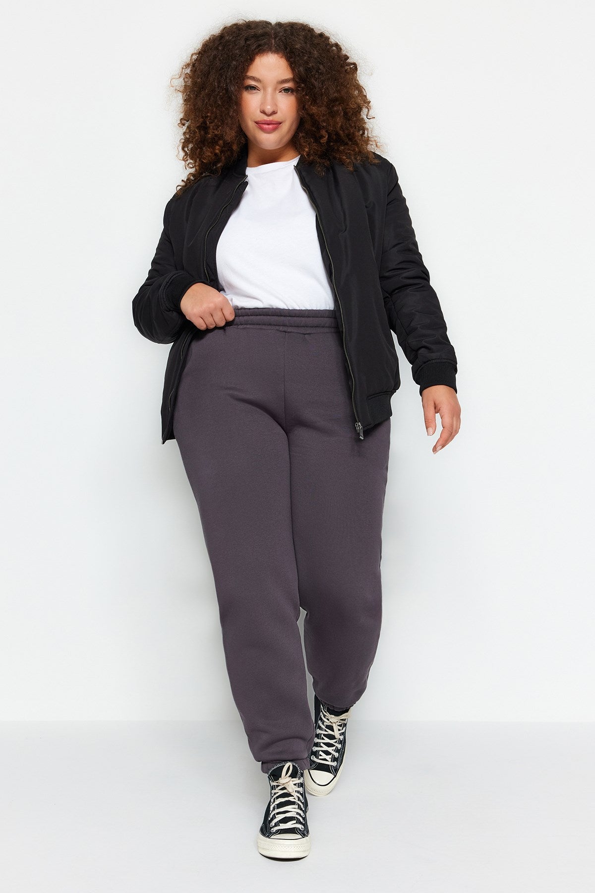 Navy Blue High Waist Jogger 3 Thread Charcoal Plus Size Sweatpants Tbbaw24aj00002