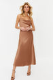 Brown Accessorized Satin Dress Tprss24el00002