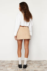 Beige Cargo Pocket Low Waist Mini Denim Skirt Twoss24et00076