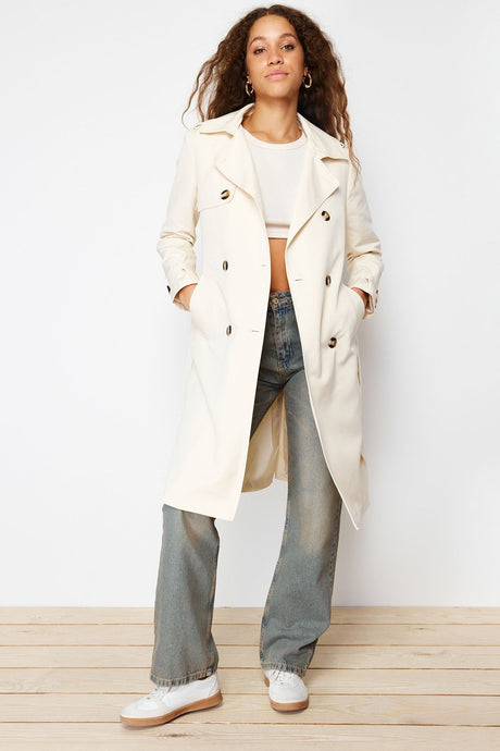 Stone Regular Belted Midi Trench Coat Twoss24tr00003