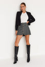 Black Button Detailed Tweed Fabric Mini Woven Skirt Twoaw24et00142