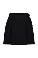 Black Woven Slit Linen Blended Shorts Skirt Tbess24sr00010