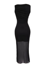 Black Body Sitting Knitted Lined Shiny Stone Tulle Elegant Evening Dress Tprss24el00036