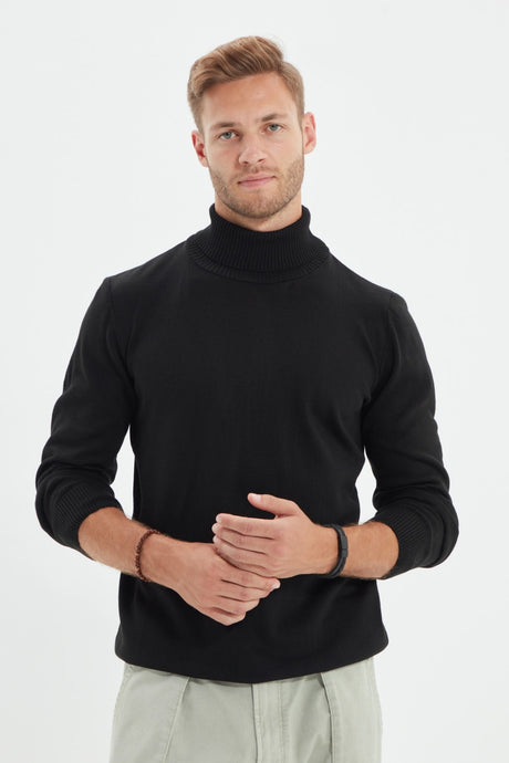 Ecru Men's Slim Fit Full Turtleneck Basic Sweater Tmnaw21kz0755