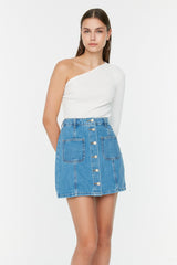 Blue Stitching Detailed Denim Skirt Twoss22et00050