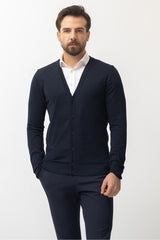 Solid Navy Color Slim Fit Buttoned Knitwear Mens Cardigan 11228.22y