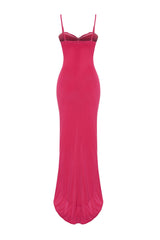 Fuchsia Body Fit Ruffle Long Night Evening Dress Tprss24ae00027