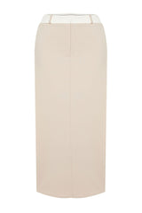 Beige Waist Detailed Pencil Midi Woven Skirt Twoss24et00129