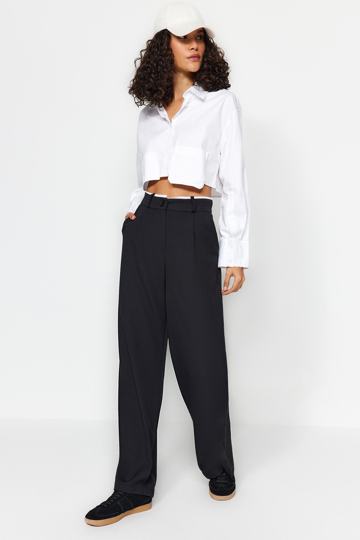 Black Belt Detailed Wide Leg/wide Leg Woven Pants Twoaw24pl00341