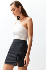 Anthracite Rose Detailed Striped Mini Skirt Tprss24et00003