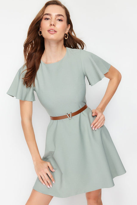 Mint Belted Skirt Ruffle Mini Woven Dress Twoss24el00603