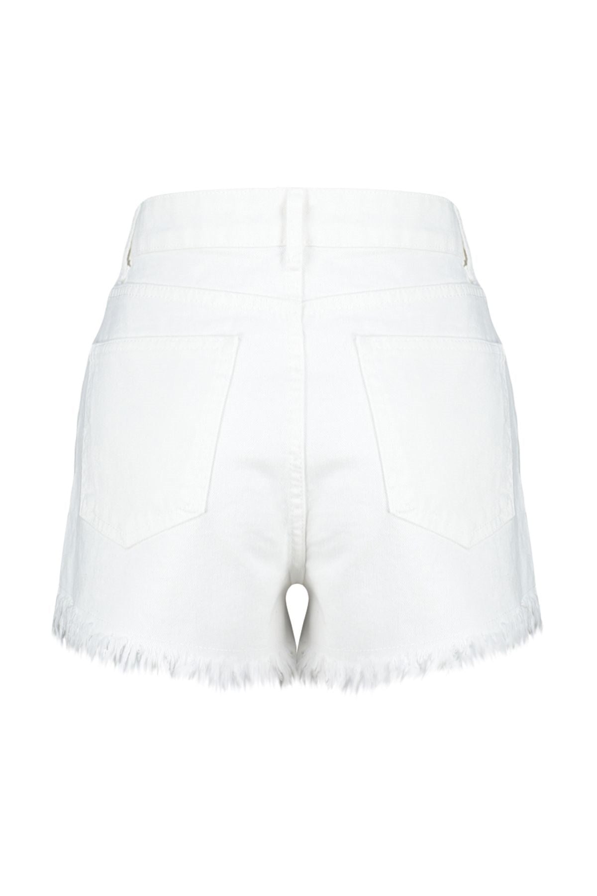 White Denim Tassel Denim Shorts & Bermuda Tbess24sr00005