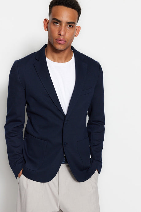 Navy Blue Men's Slim Fit Double Pocket Blazer Tmnaw23ce00014