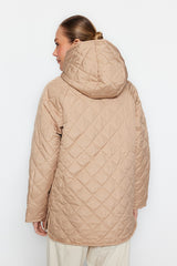 Grey Oversize Hooded Water Repellent Quilted Coat Twoaw23mo00131