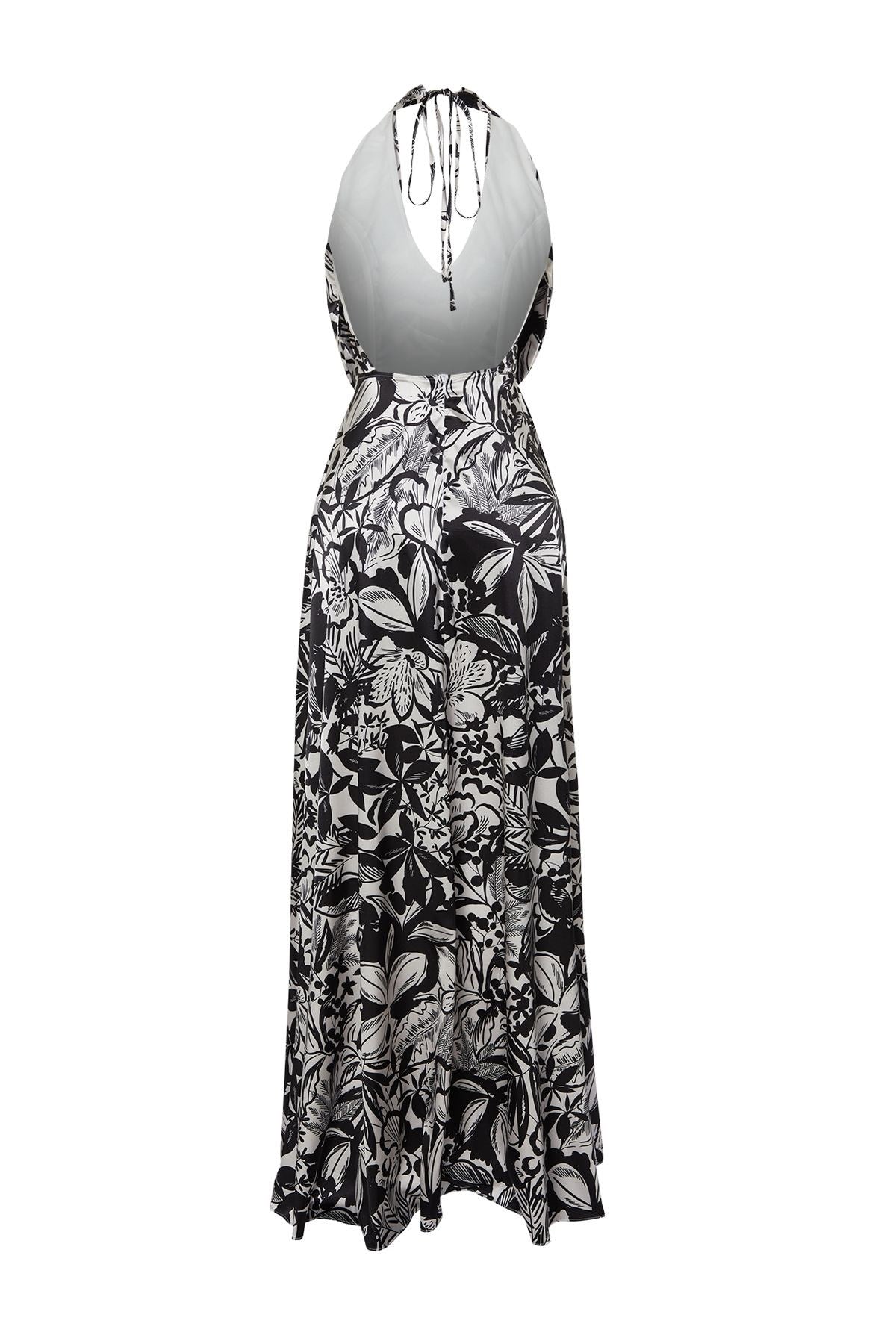 Multicolor Floral Pattern Deagje Collar Woven Satin Long Night Evening Dress Tprss24ae00002