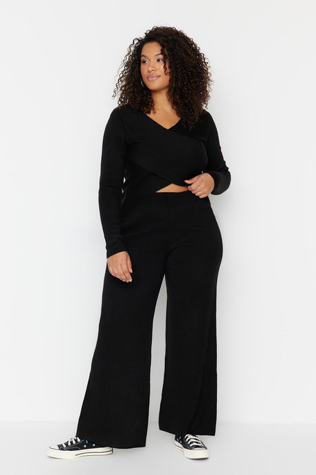 Black Double Breasted Knitwear Bottom Top Suit Tbbaw23cp00029