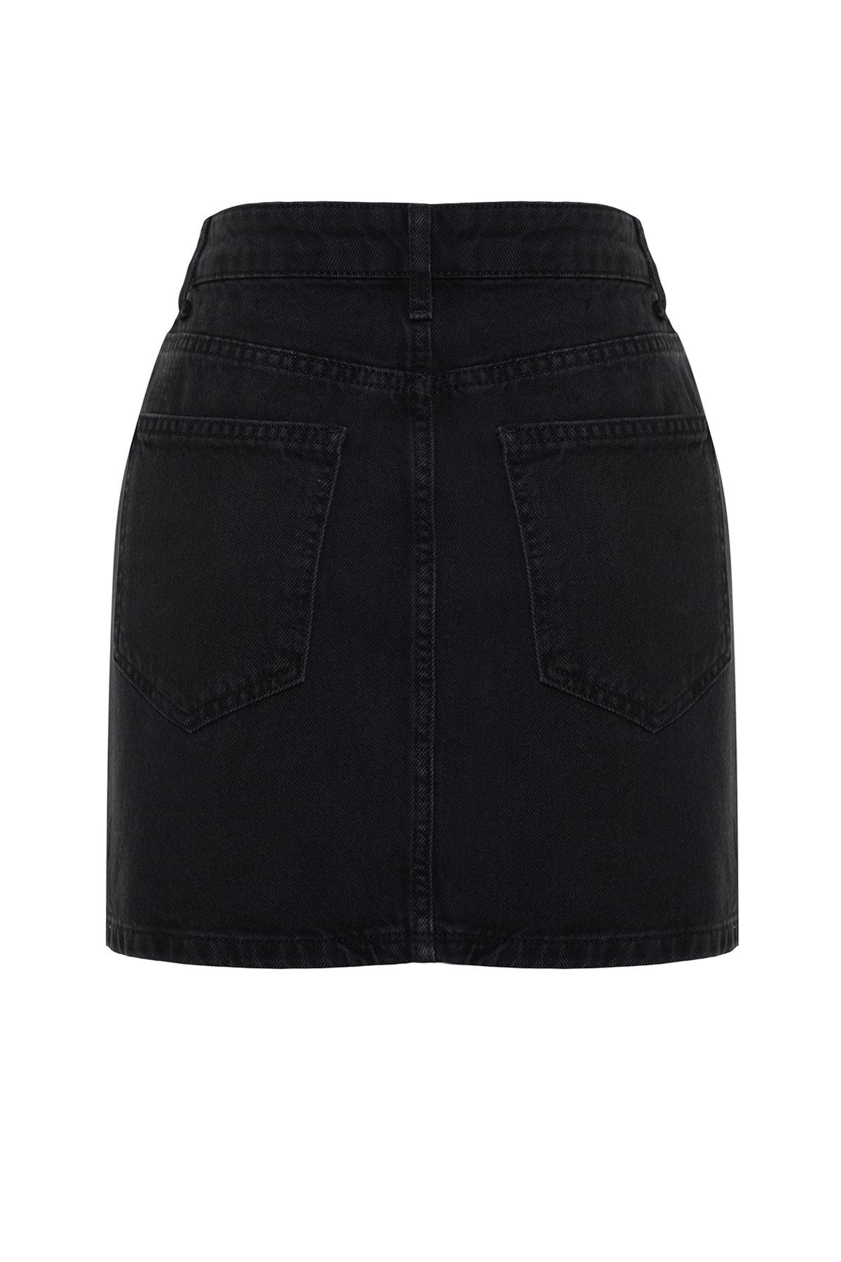 Black Front Buttoned High Waist Mini Denim Skirt Twoss24et00083