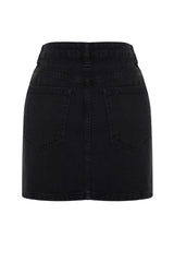 Black Front Buttoned High Waist Mini Denim Skirt Twoss24et00083