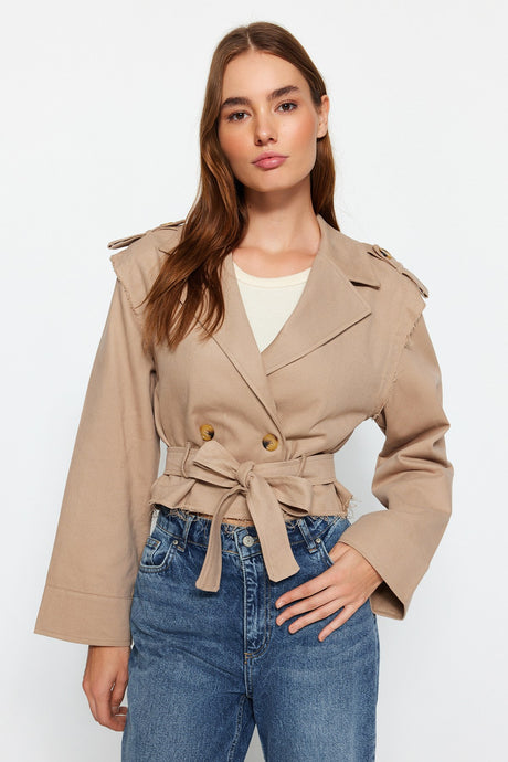 Mink Oversize Wide Cut Short Trench Coat With Belt Twoaw24tr00046