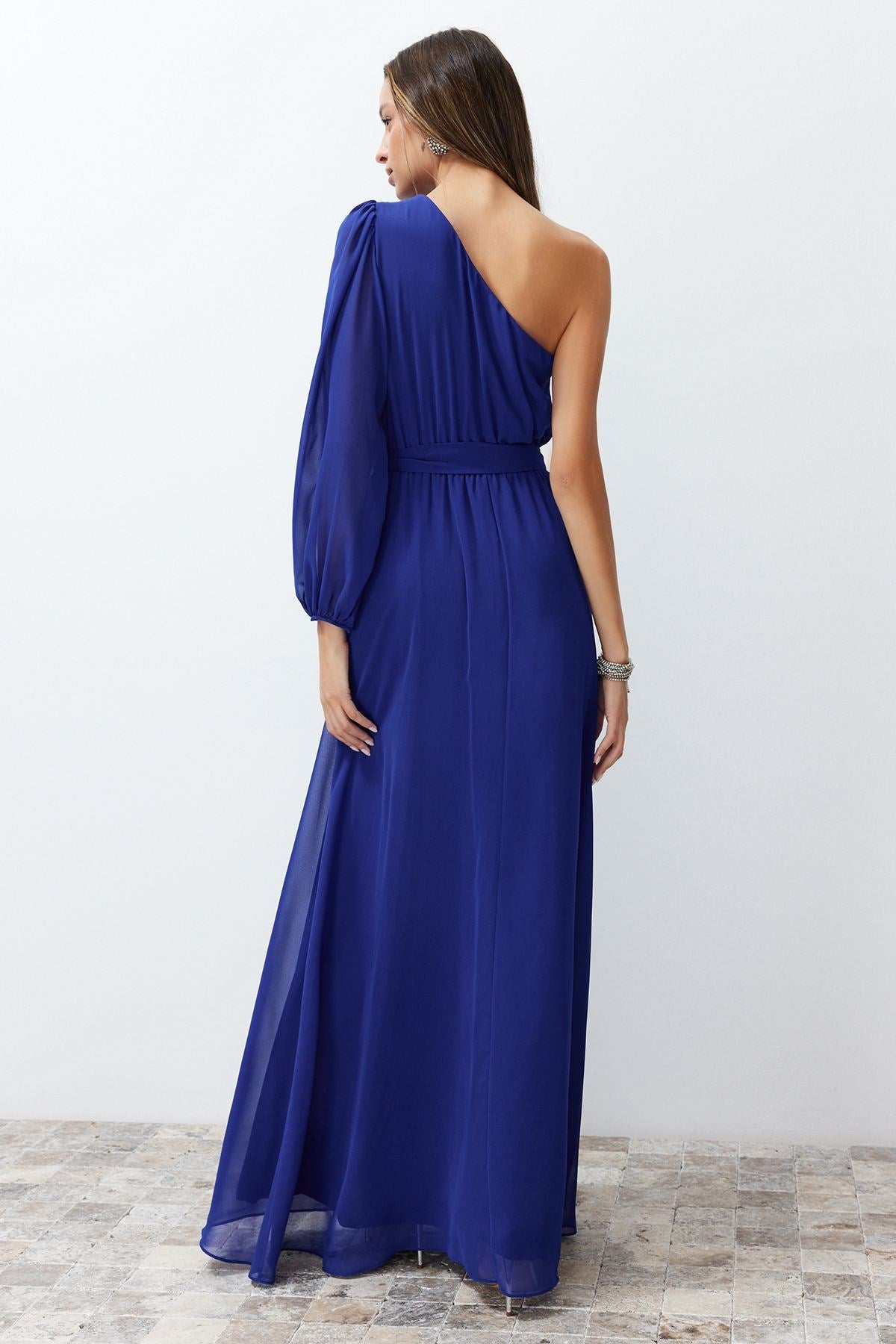 Saks One Sleeve Accessory Chiffon Long Night Evening Dress Tprss24ae00085