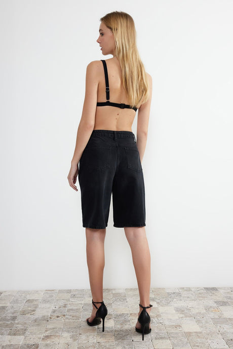 Black High Waist Denim Shorts & Bermuda Twoss24sr00007