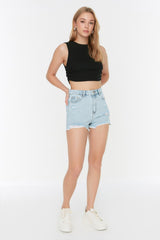 Light Blue Ripped Denim Shorts Twoss22sr00047