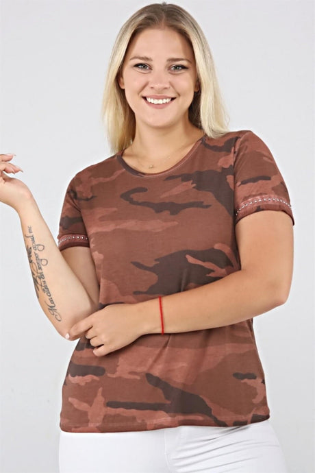 Camouflage Printed Sleeve End Staple Printed Tshirt-oil Sea-ts2127