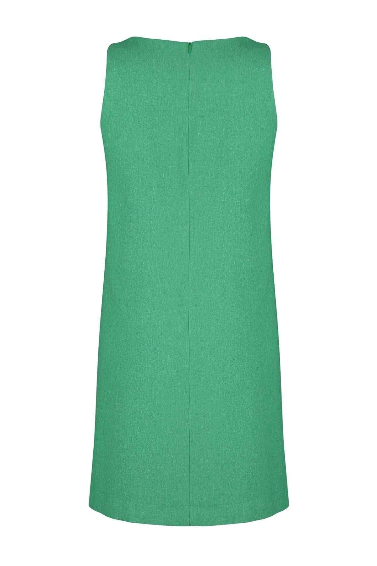 Green Wide Cut Linen Look Sleeveless Mini Woven Dress Twoss23el01497