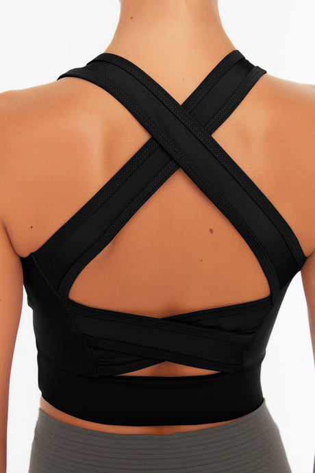 Black Backing /shaping Back Detailed Square Collar Sports Bra Twoss22ss0040