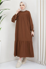 Tie Up Sleeveless Dress Brown 2081