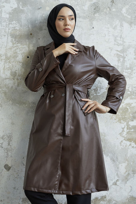 Darina Belted Leather Trench - Black Ms00or8120