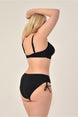 Women's Black Ribbed Plus Size Side Sliding Adjustment Strap Booster Bikini Set 20232009