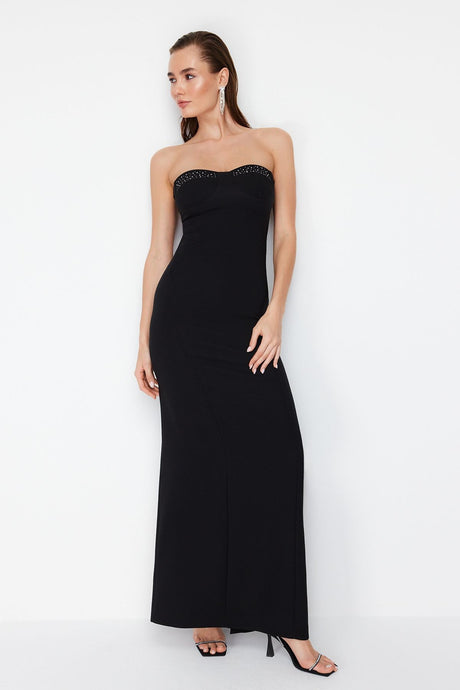 Black Glitter Stone Long Night Evening Dress Tprss24ae00012