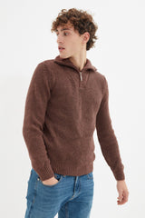 Brown Mens Regular Zipper Fisherman Sweater Tmnaw22kz0347