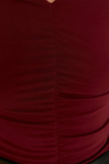 Burgundy Slim Ruffle Polo Neck Stretch Knitted Blouse Twoaw23bz00249