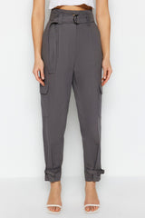 Grey Belted Cargo Woven Pants Twoss21pl0138