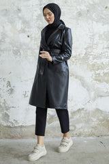 Ayora Double Breasted Collar Leather Trench - Taba Ms00or9834