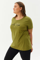 Women's Green Plus Size Cotton Letter Printed Short Sleeve Sport&casual T-shirt 0276 Tb22wl07s0276-1