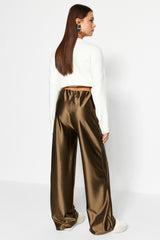 Khaki Premium Satin Wideleg/wide Leg Knit Pants Twoaw24pl00064