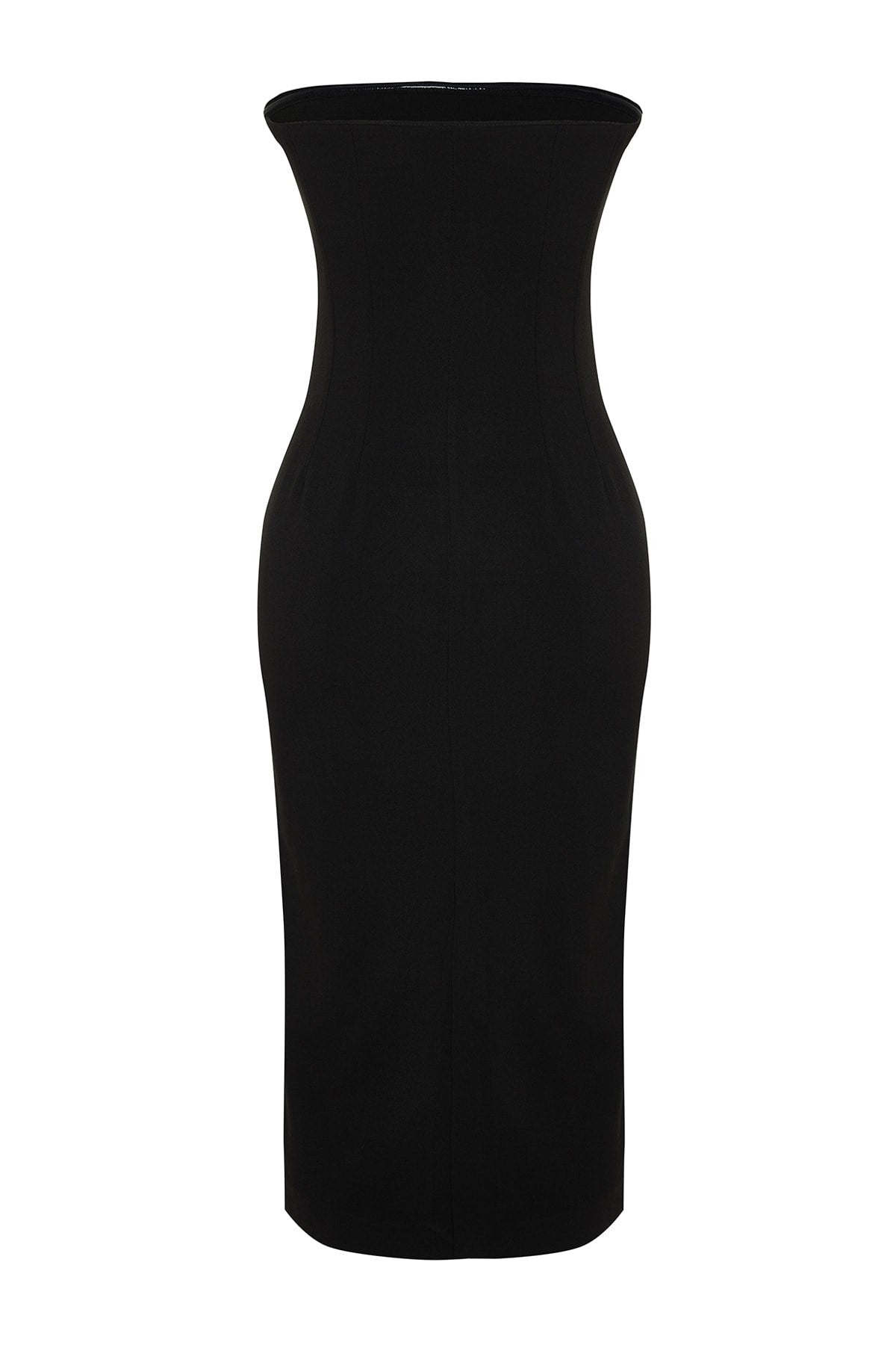 Black Shift/straight Cut Strapless Gabardine Midi Woven Dress Twoss22el00795