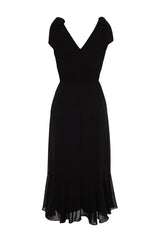 Black A Cut Waist Elastic Chiffon Lined Maxi Woven Dress Twoss24el00804