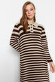 Black Polo Neck Striped Knitwear Dress Tctaw24eb00026