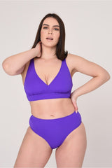 Women Purple Plus Size Triangle Booster High Waist Bikini Set 98888768867