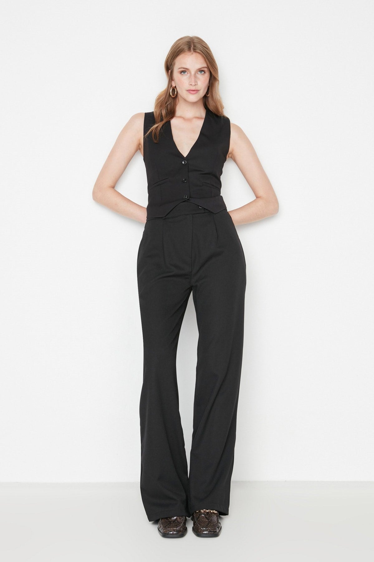 Black Wide Leg Wide Leg Woven Pants Twoaw22pl0263