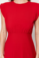 Red A Cut Crew Neck Sleeveless Aerobin Midi Woven Dress Twoss24el00601