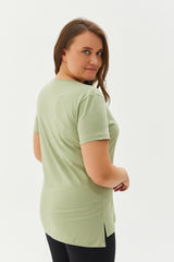 Women's Cream Plus Size 100% Cotton Crew Neck Back Long Basic Short Sleeve Sports Casual T-shirt 010