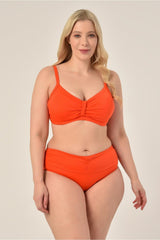 Women's Neon Orange Plus Size Booster Slip Ruffle Stylish Bikini Set 20231989