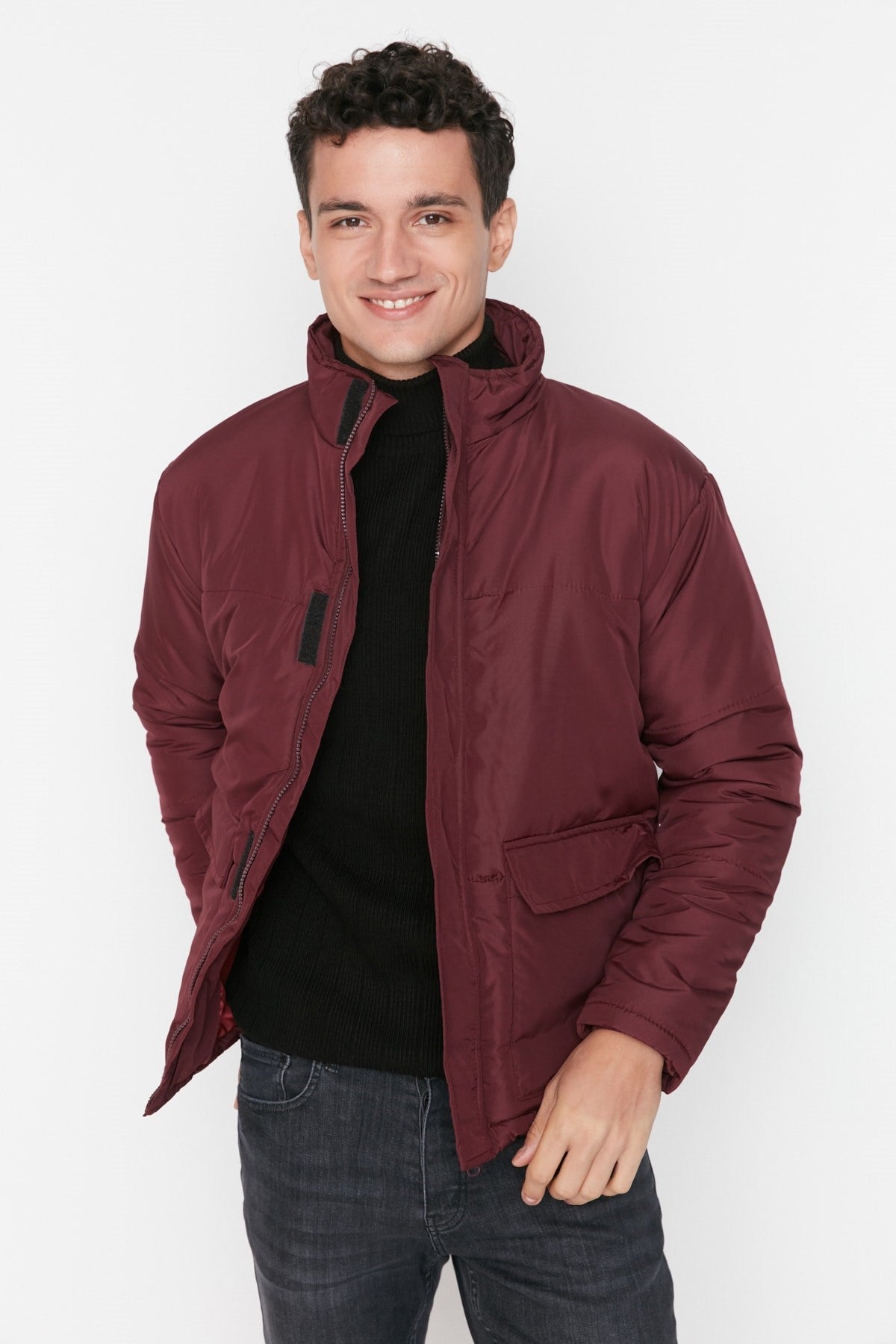 Burgundy Men's Regular Fit Inflatable Winter Coat Tmnaw22mo0090