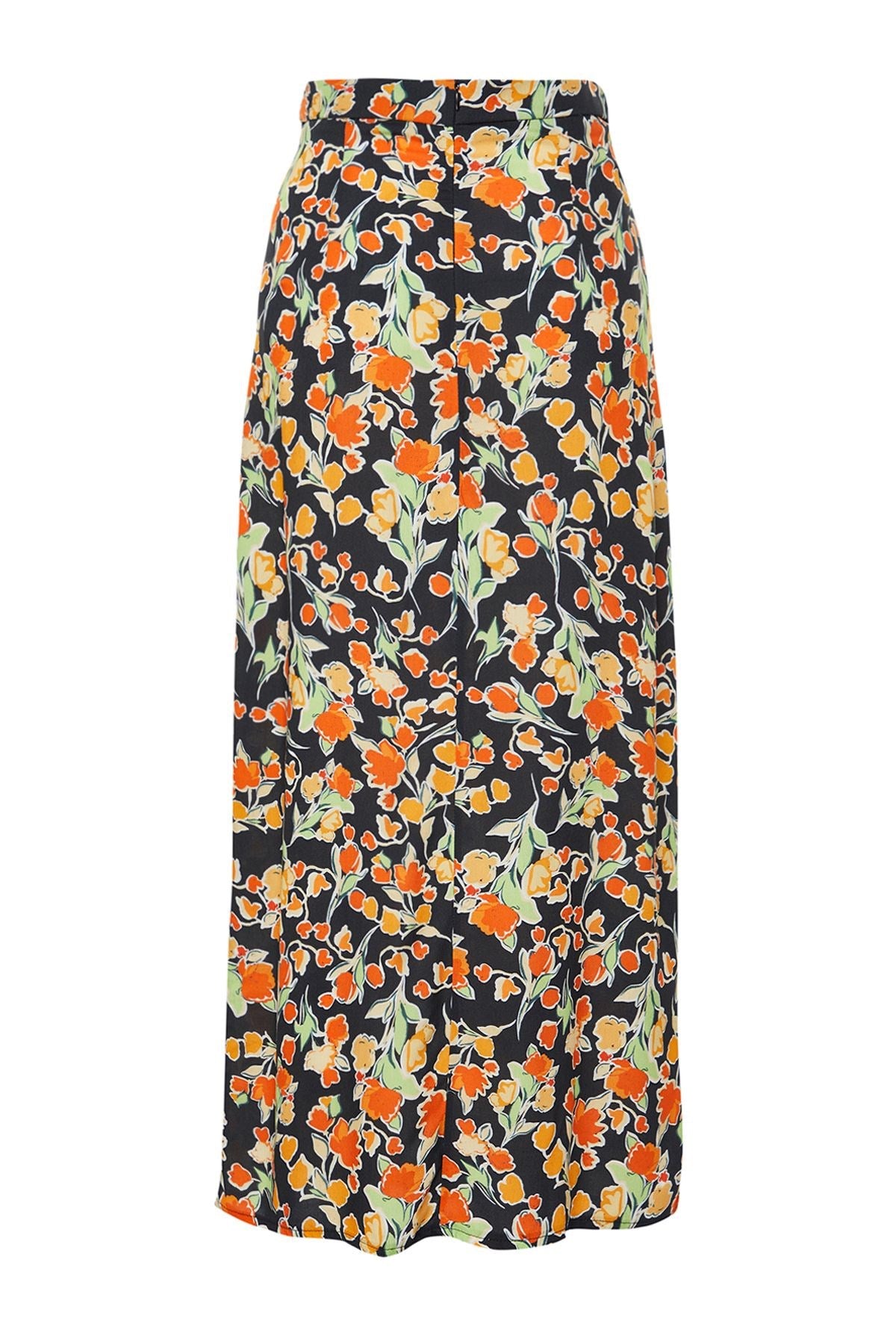 Multicolor Viscose Fabric Floral Pattern Slit Midi Woven Skirt Twoss24et00126