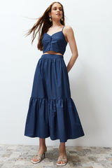 Indigo Flared Maxi Length Woven Skirt Twoss24et00059